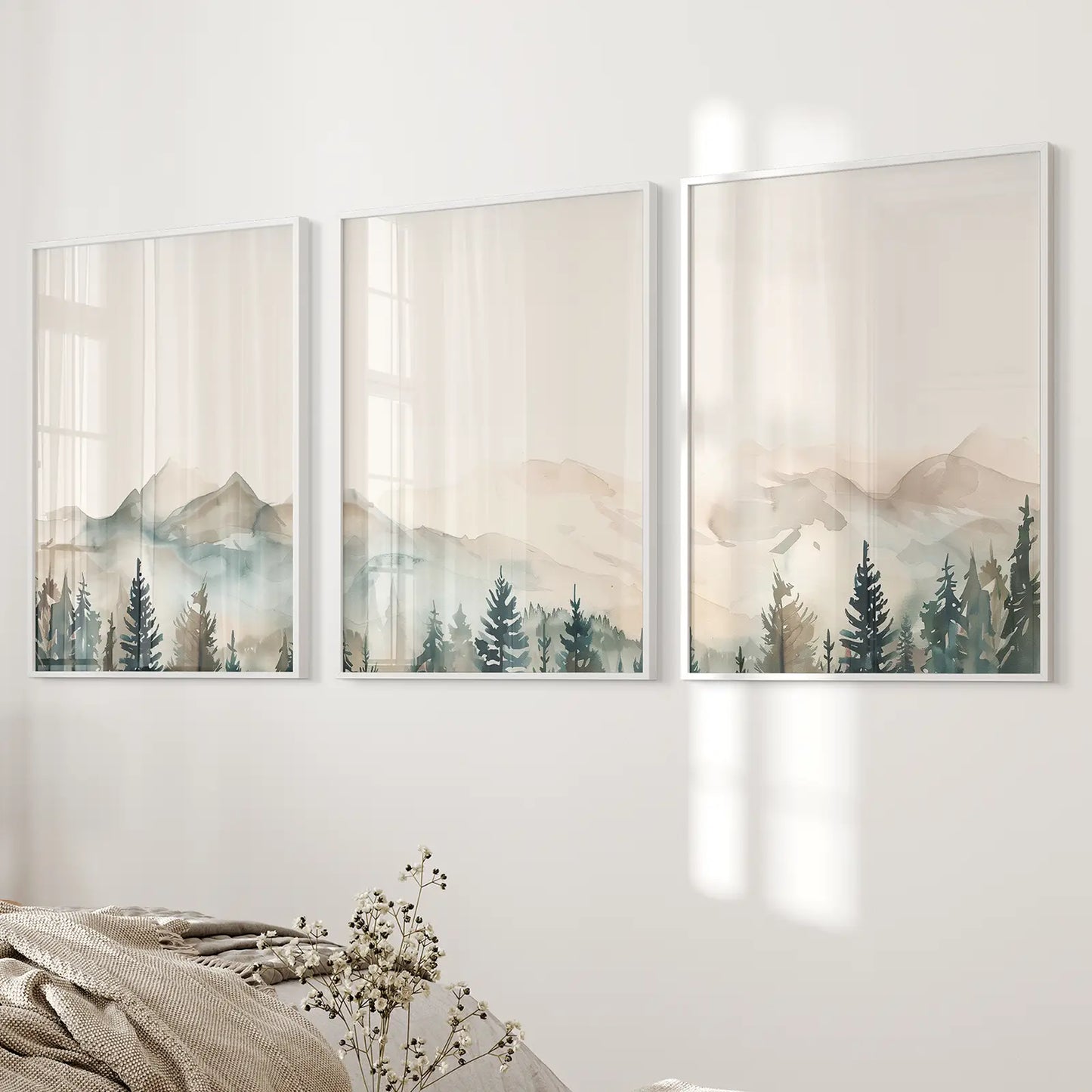 Minimal Mountain Forest Nature Wall Art Set of 3