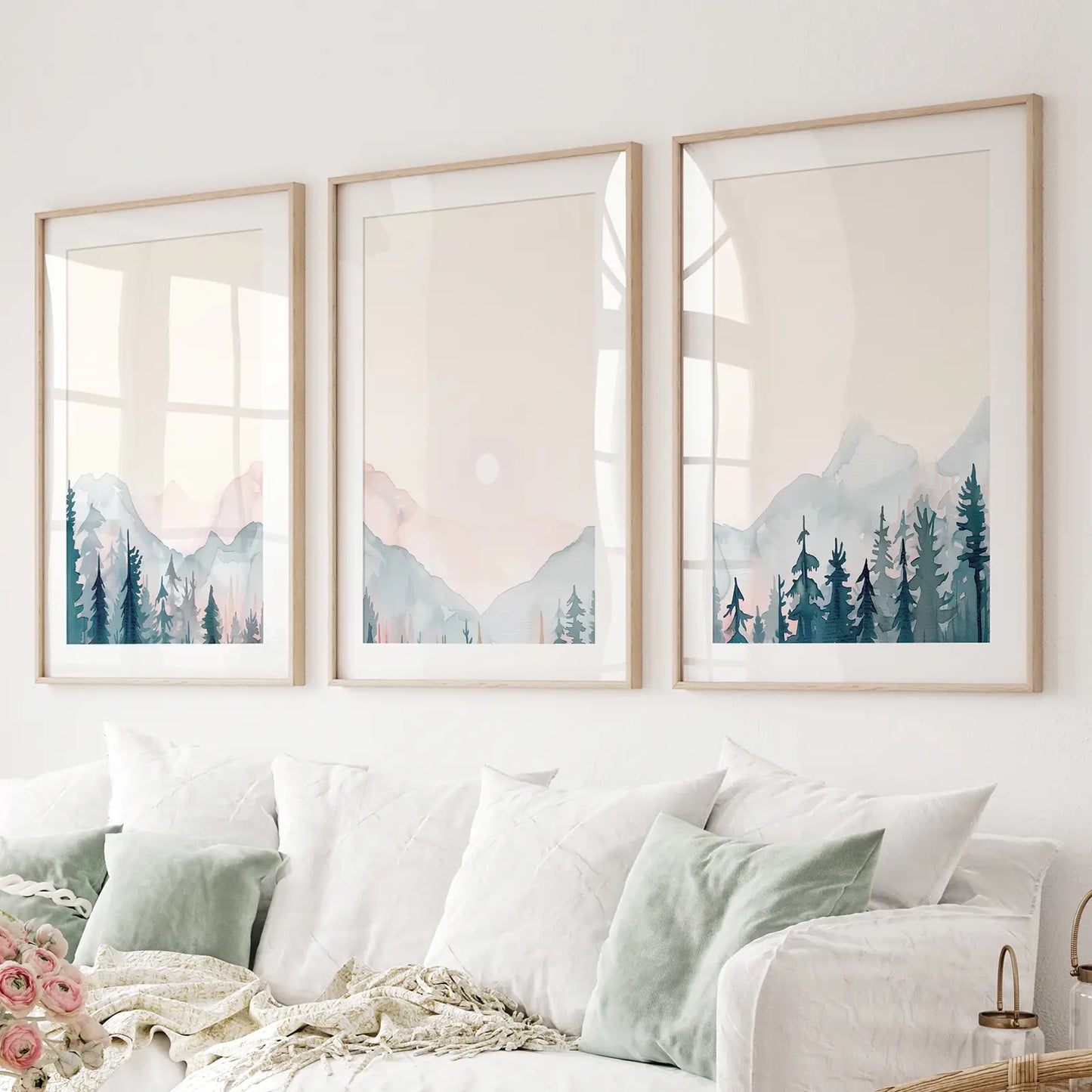 Forest and Mountain Landscape Wall Art Set of 3