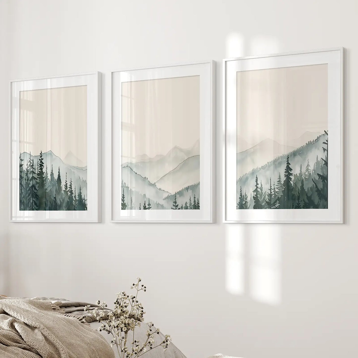 Mountain Forest Watercolor Wall Art Set of 3