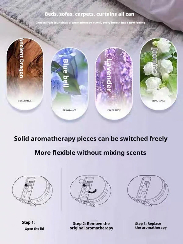 Four aromatherapy scent options for bed cleaner - Indian Dragon, Blue Bell, Lavender, and Jasmine