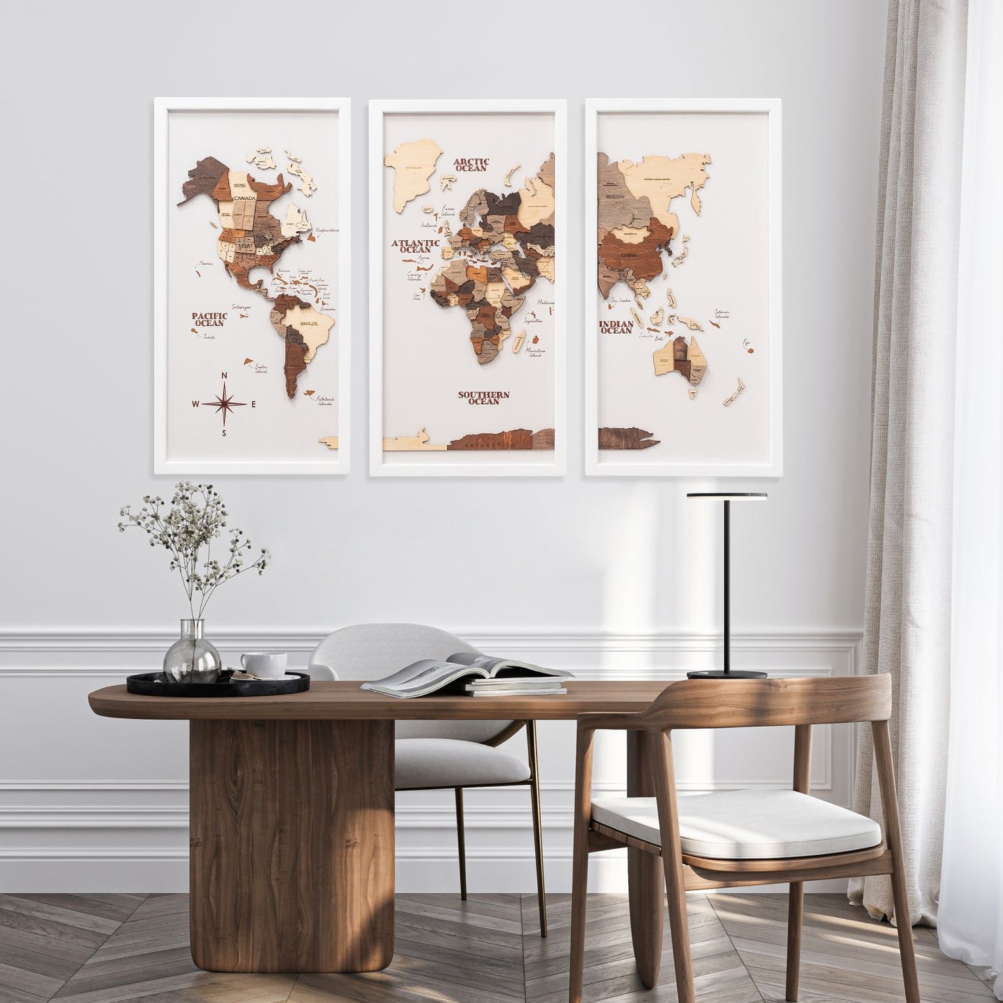 3D Canvas Triptych World Map Wall Art - Multicolor