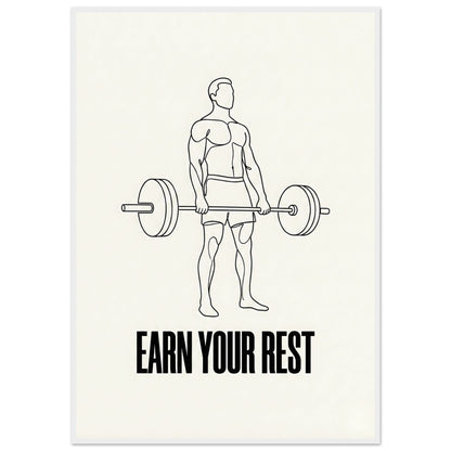 Earn Your Rest - Minimalist Deadlift Gym Poster - 20x25 cm / 8x10″ - White frame / Ready-to-hang - Sparkycare
