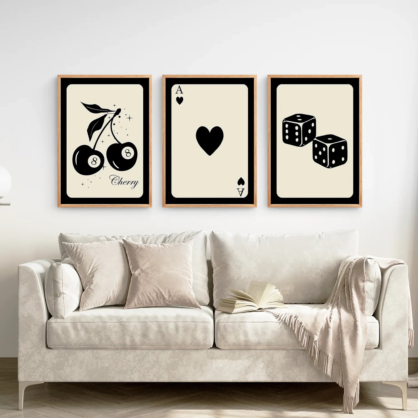 Vintage Playing Cards Wall Art Set of 3, Black and Beige