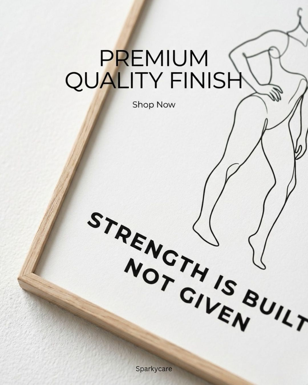 Framed artwork with a line drawing of a person and motivational quote on a white background
