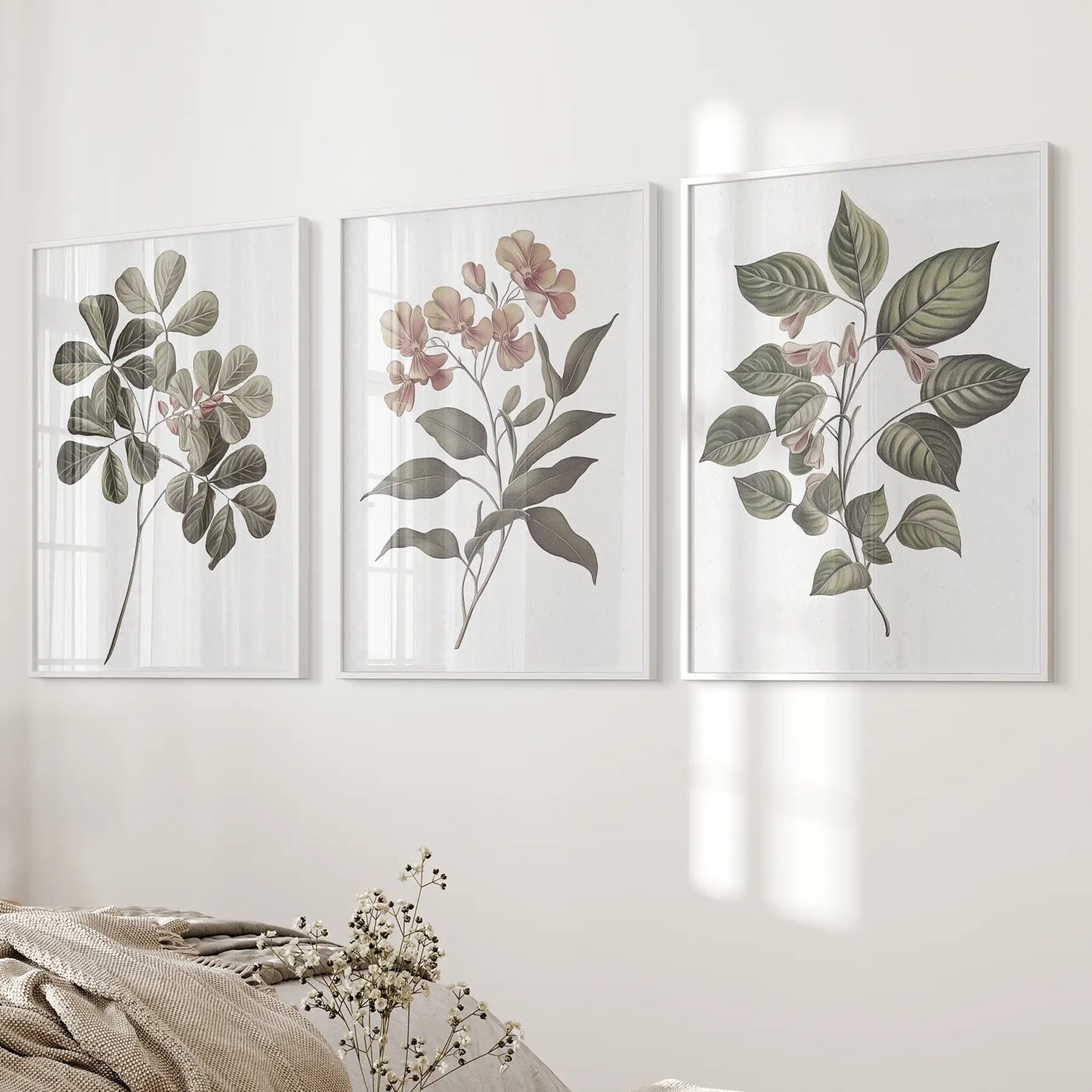 Rustic Botanical Vintage Flowers Wall Art Set