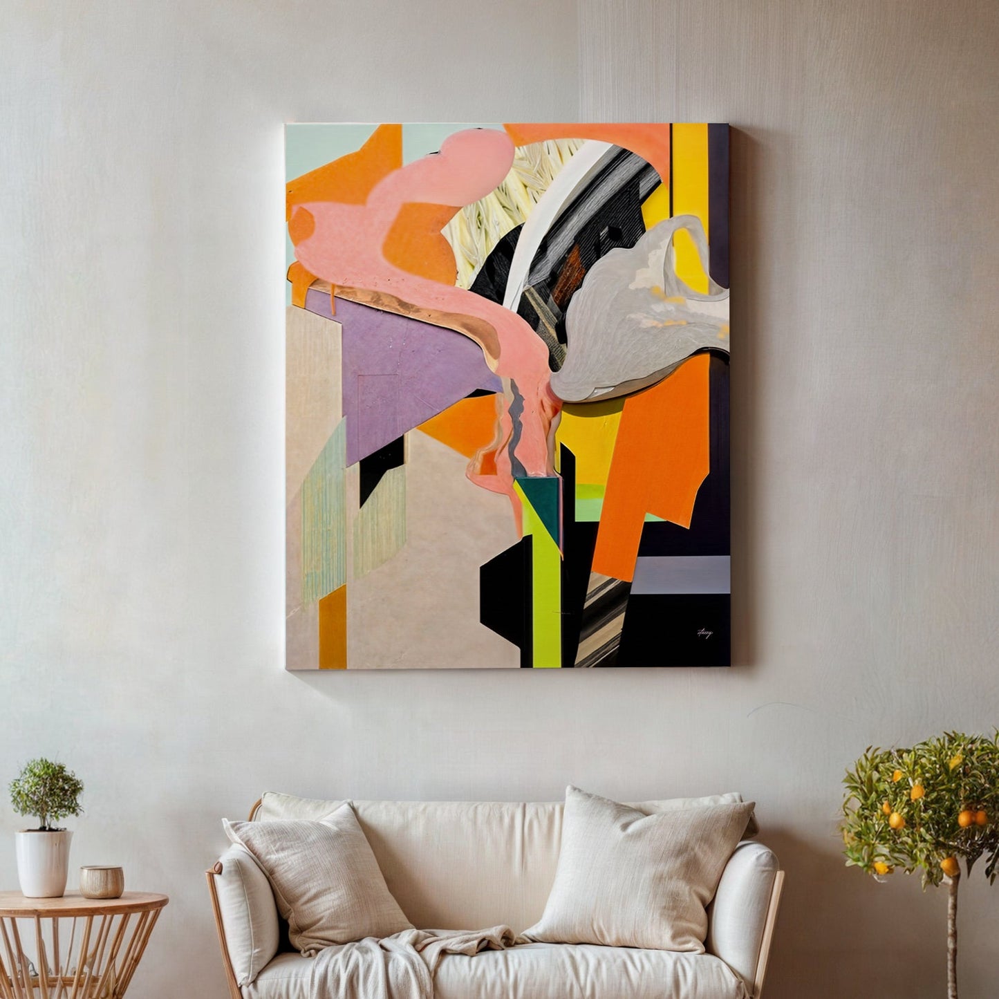 Fresh bold geometric abstract canvas wall art with bright contemporary colors