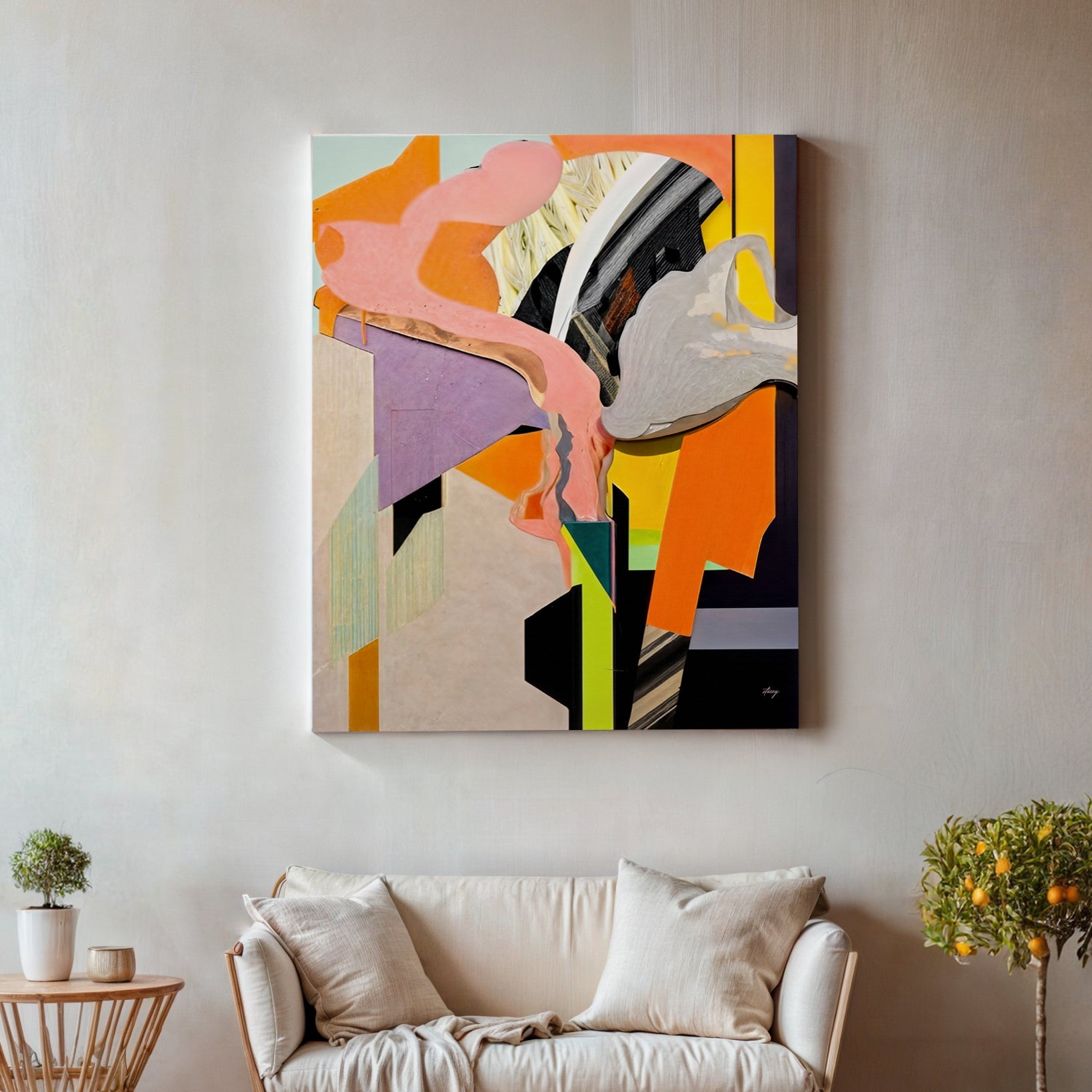 Fresh bold geometric abstract canvas wall art with bright contemporary colors