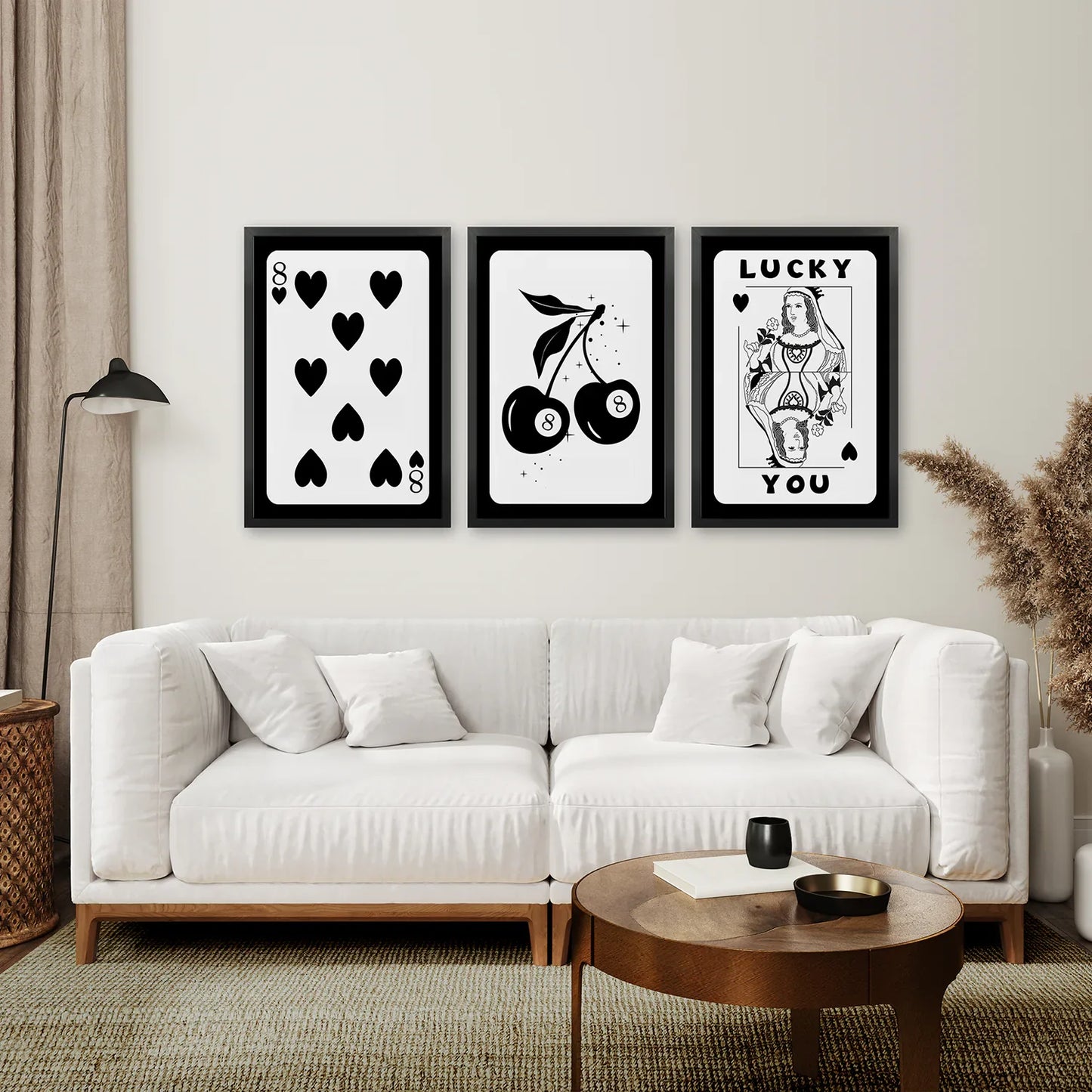 Black and White 8 Ball Cherry Wall Art Set of 3, Retro Prints