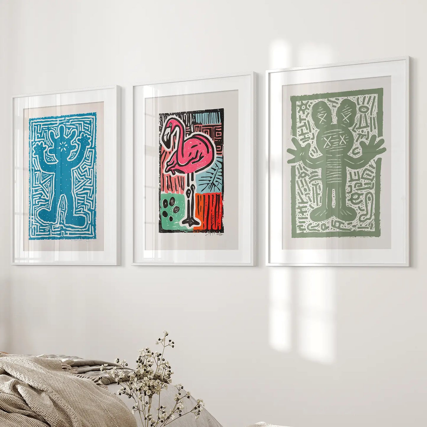 Colorful Groovy Wall Art Set of 3 Trendy Retro Prints