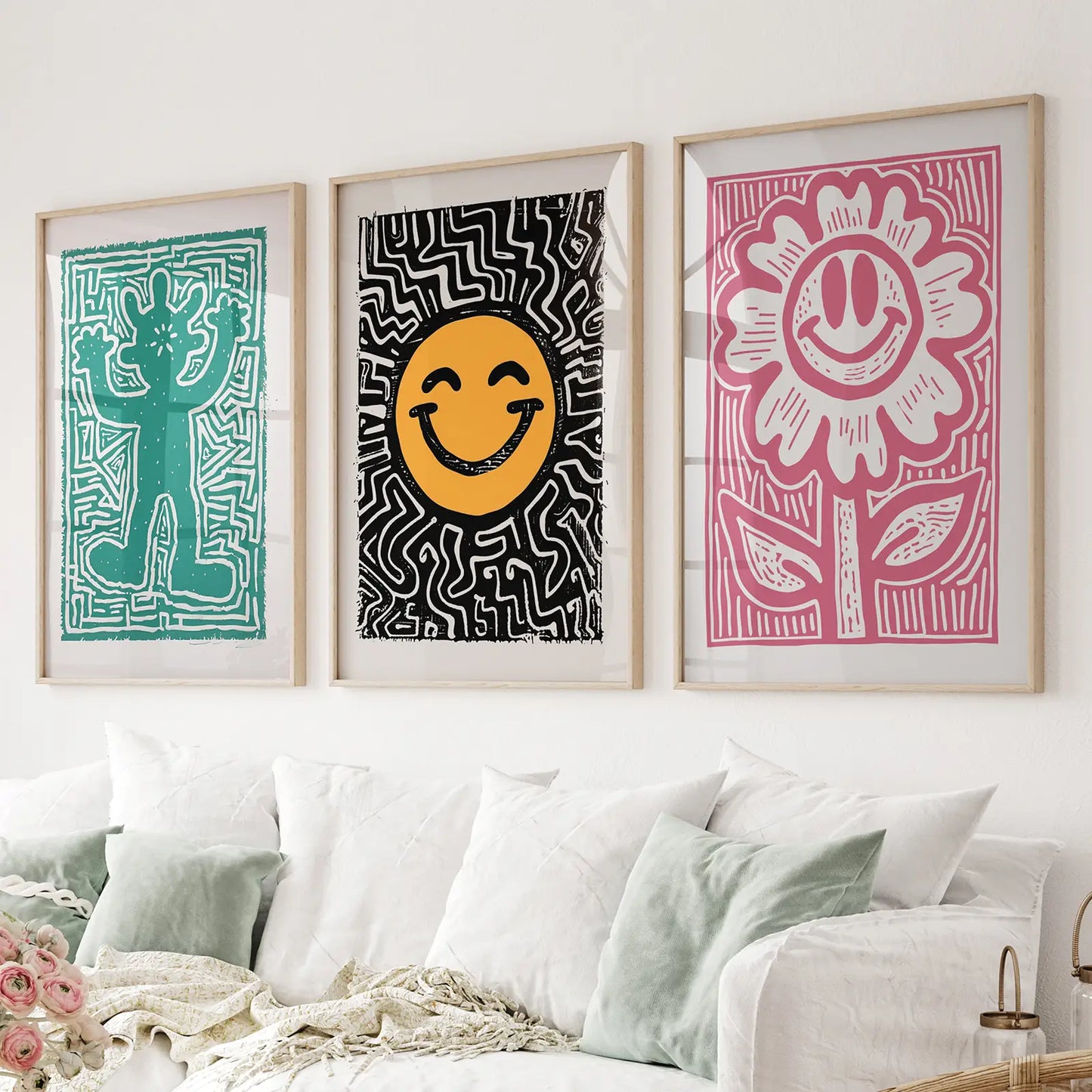 Funky groovy wall art set of 3 retro prints