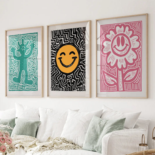 Funky groovy wall art set of 3 retro prints