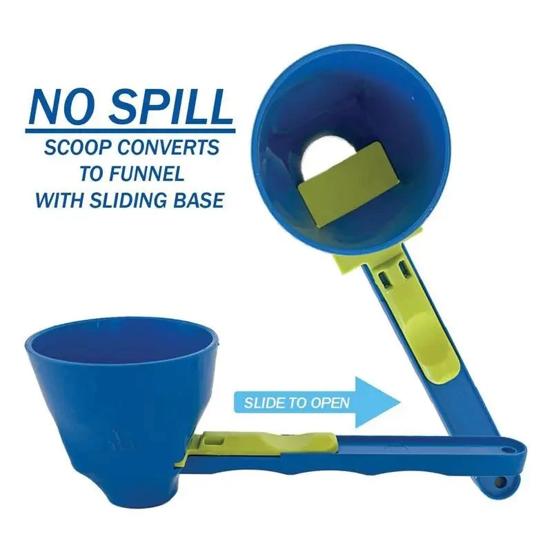 Funnel slide scoop for powder