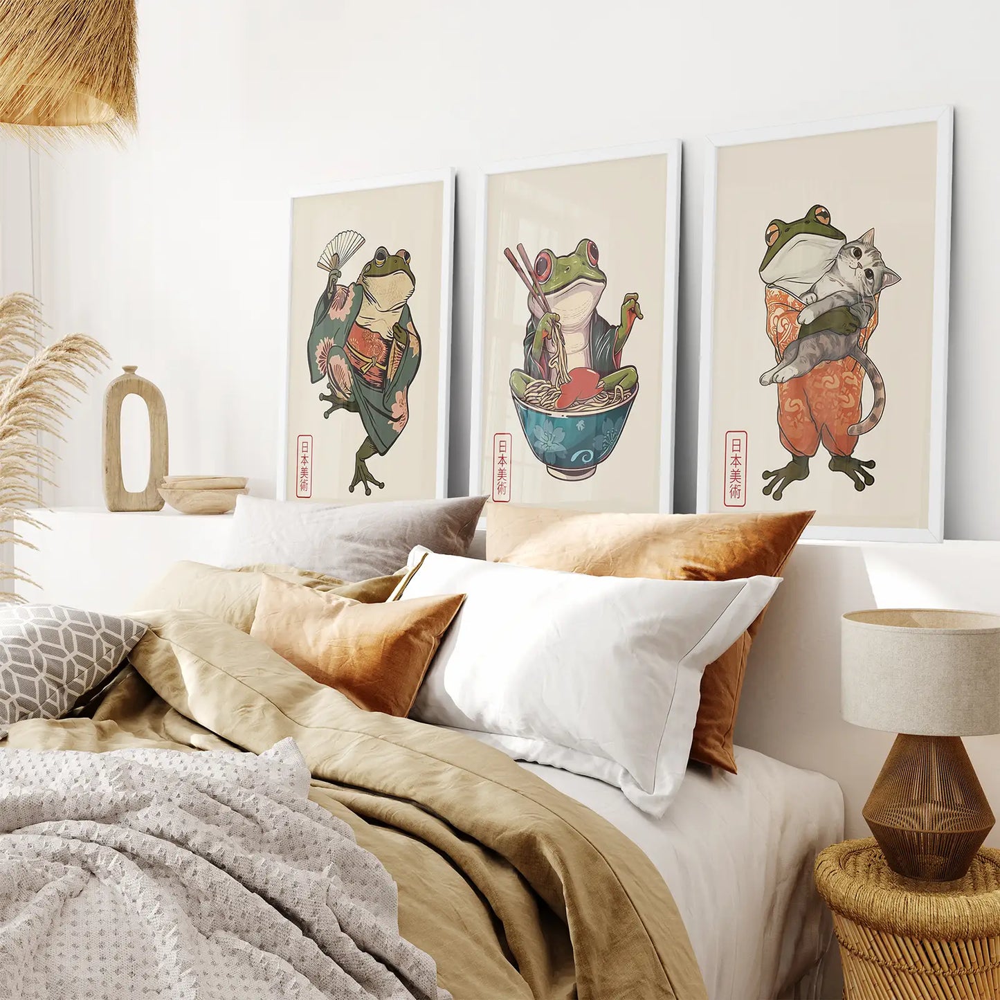 Funny Frog and Cat Japanese Art Set of 3