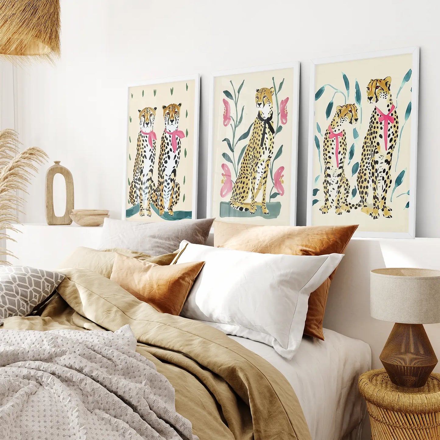 Modern Leopard Wall Art Set of 3 Beige Pink Prints