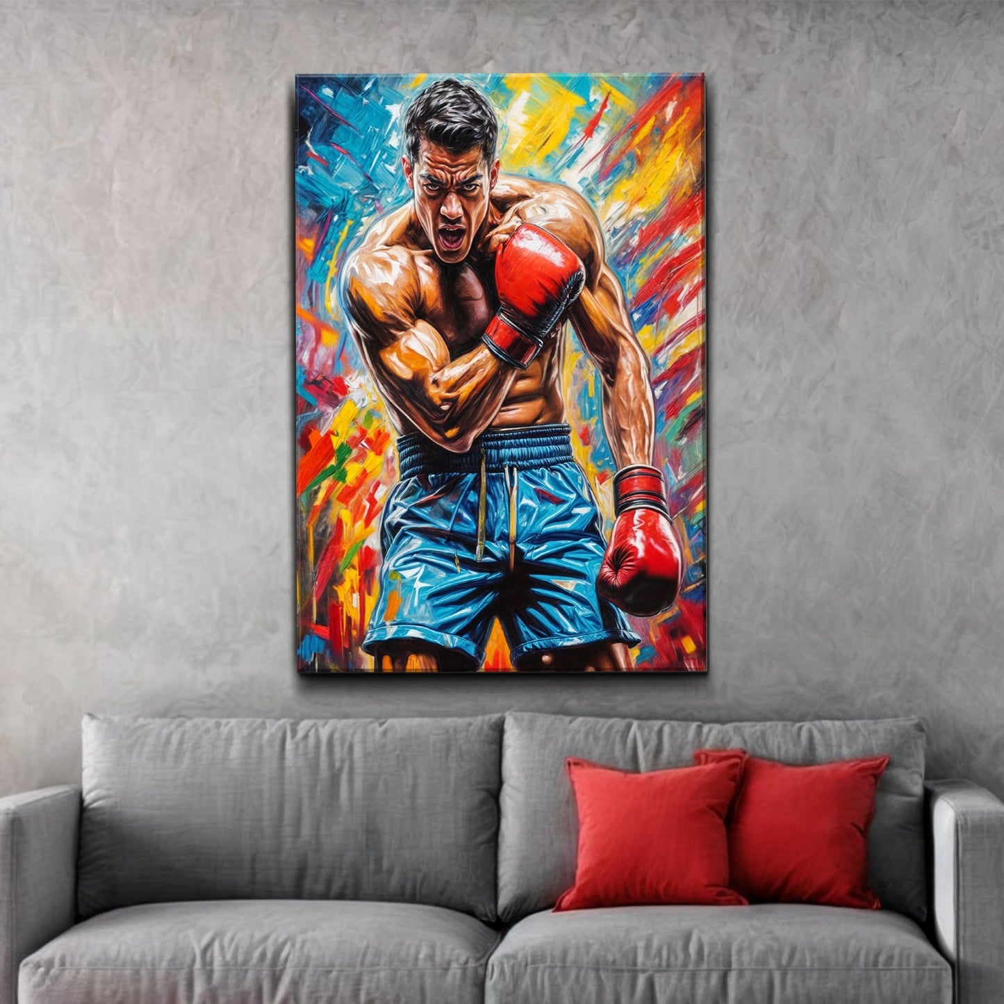 Fury boxing sports canvas wall art with powerful fighter composition, gallery-wrapped