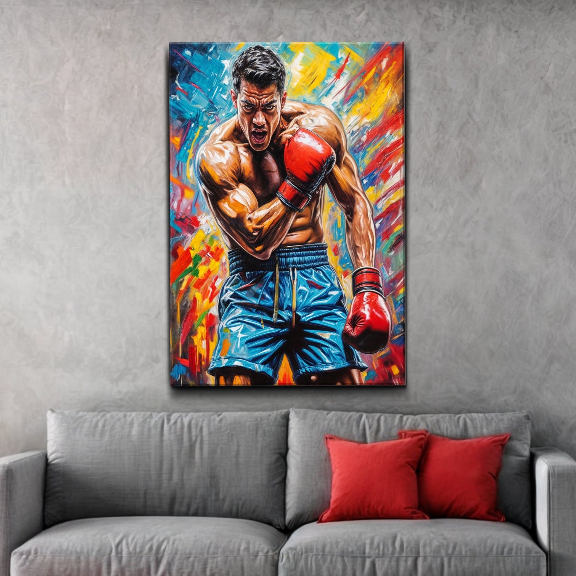 Fury boxing sports canvas wall art with powerful fighter composition, gallery-wrapped