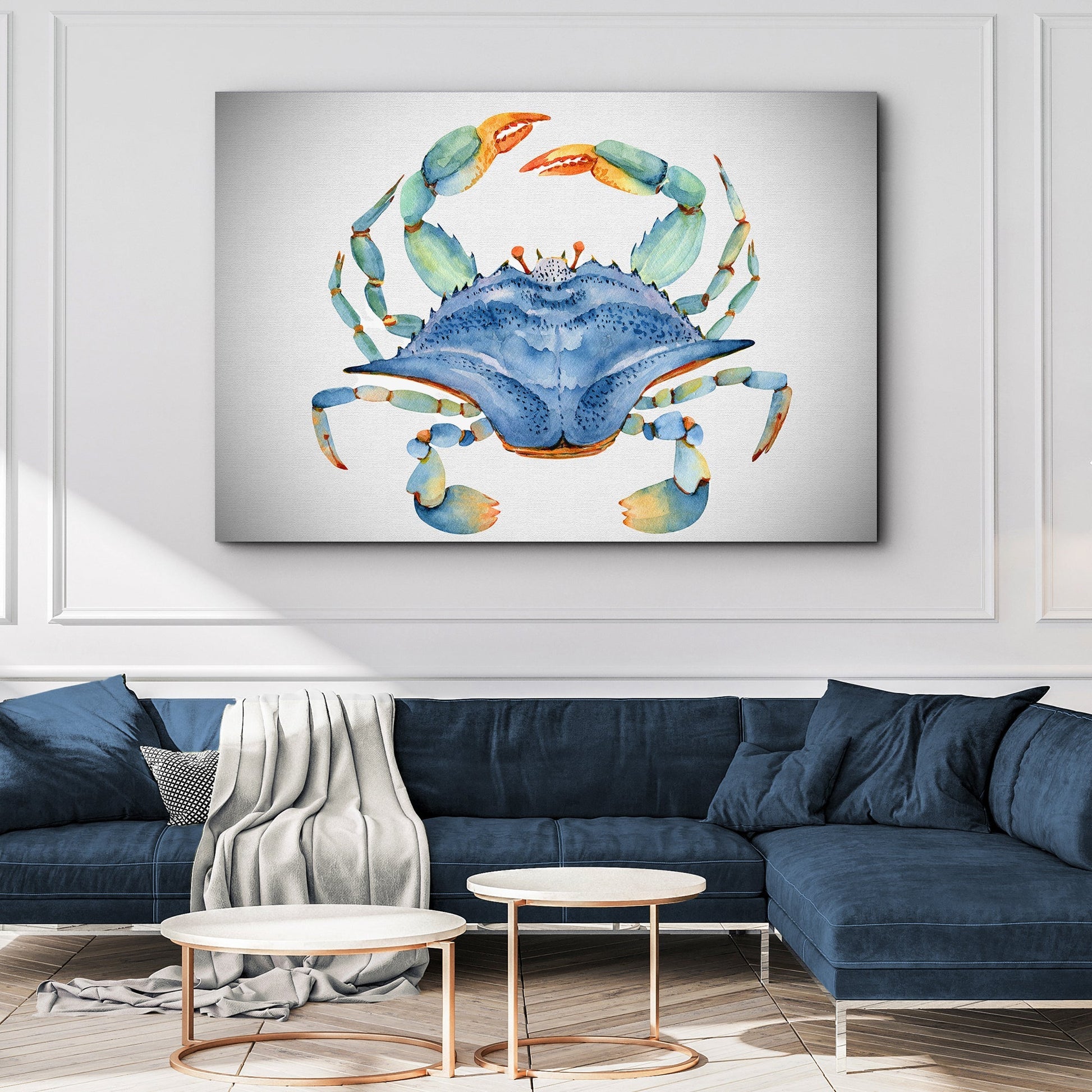 Crab watercolor canvas wall art coastal ocean nautical home decor