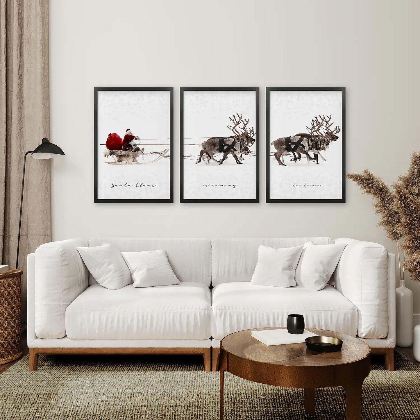 Santa Claus and Sleigh Christmas Wall Art Set of 3