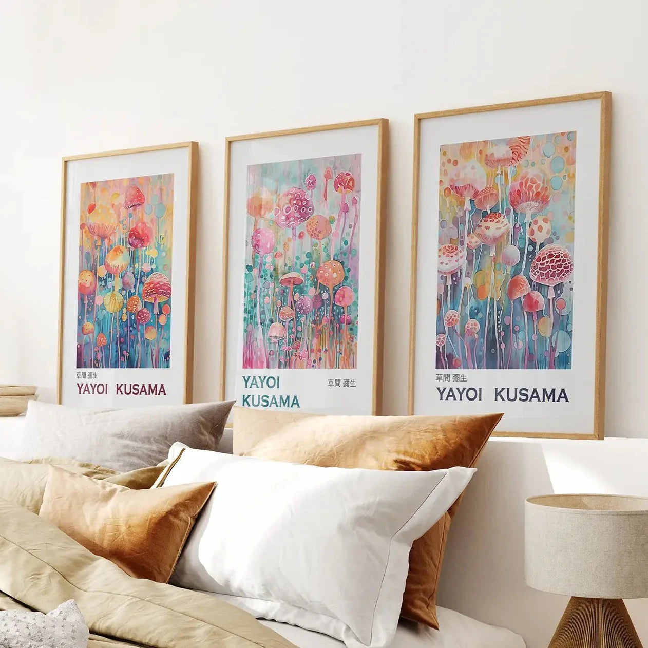 Colorful dotted mushroom wall art set of 3 pop-art prints