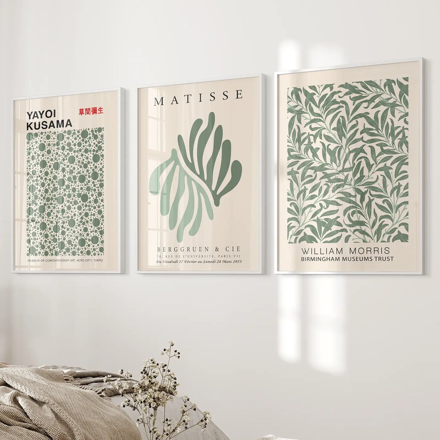 Sage Green Botanical Wall Art Set of 3 Vintage Prints