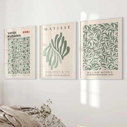 Sage Green Botanical Wall Art Set of 3 Vintage Prints