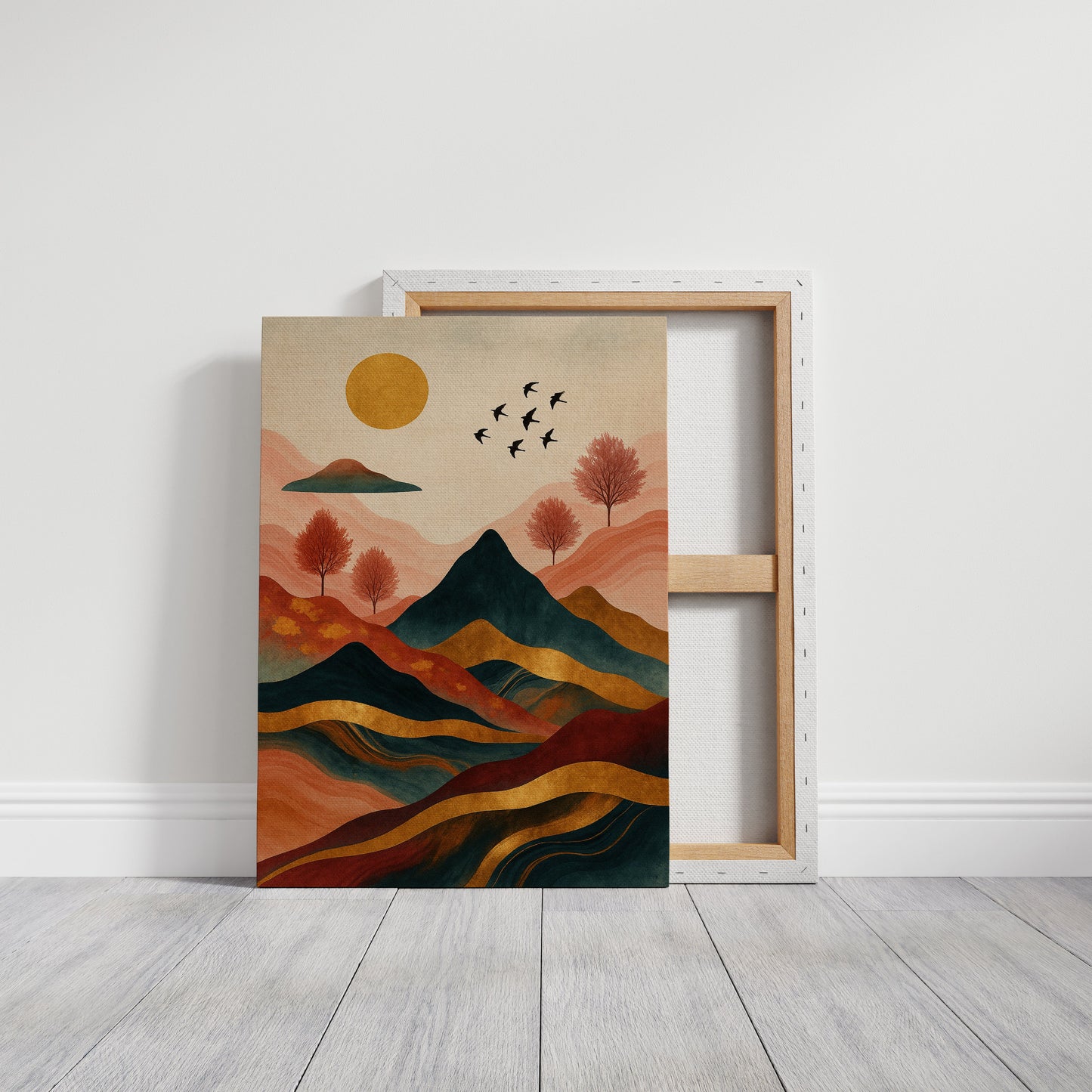 Golden Sun Over Mountains Vibrant Landscape Print