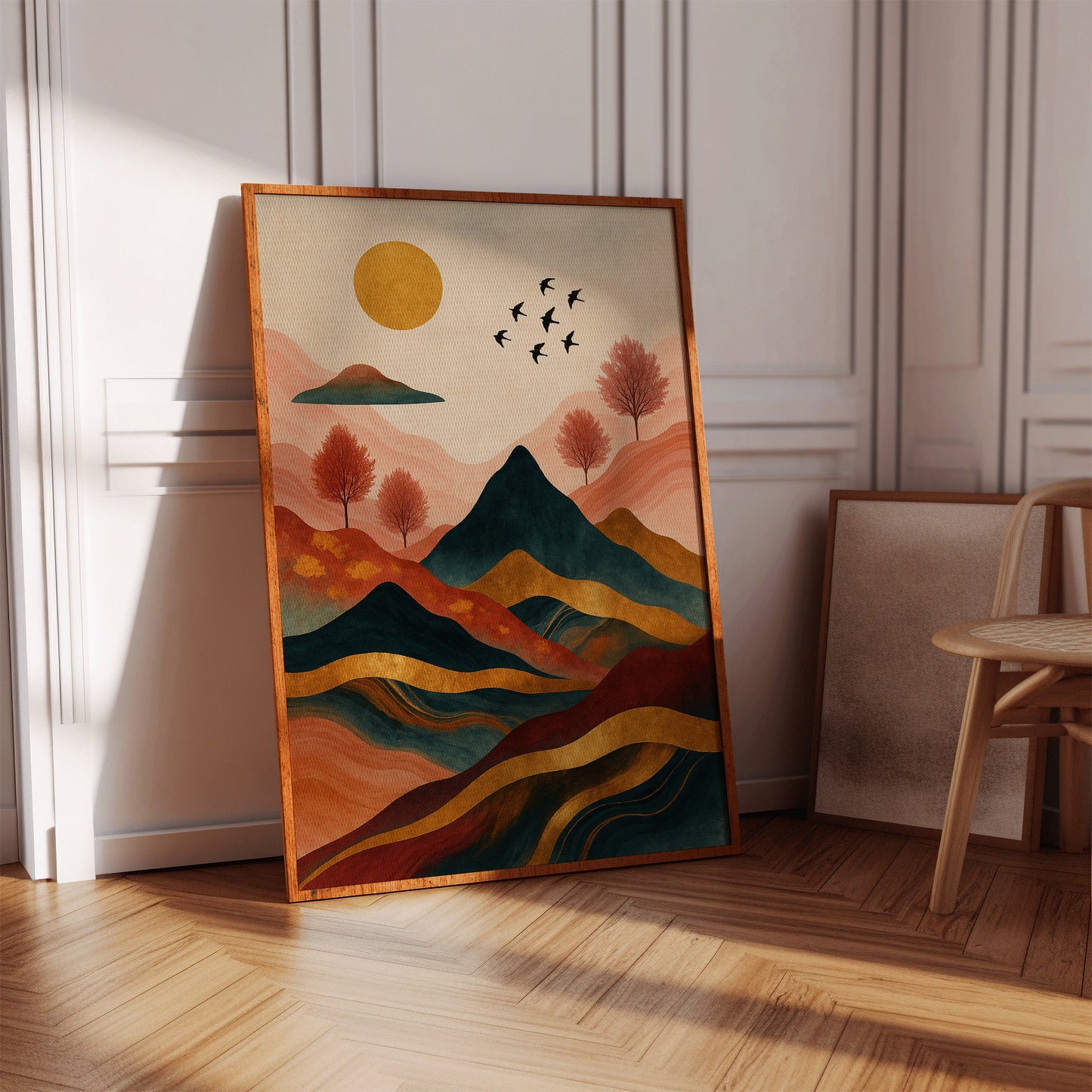 Golden Sun Over Mountains Vibrant Landscape Print