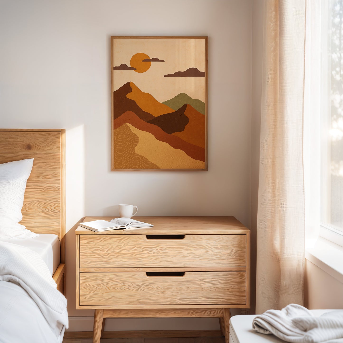 Vintage Sunset Mountain Minimalist Landscape Print