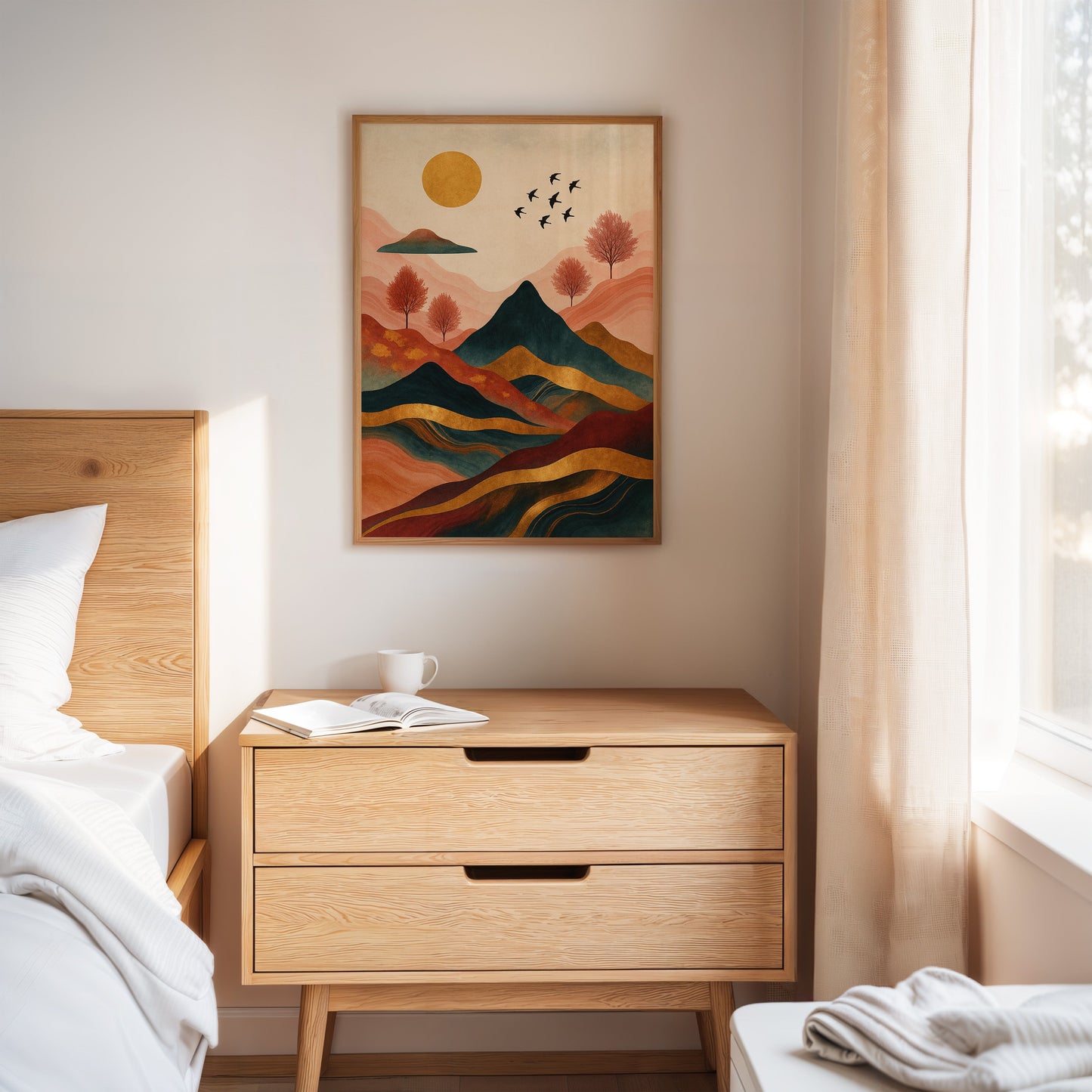 Golden Sun Over Mountains Vibrant Landscape Print