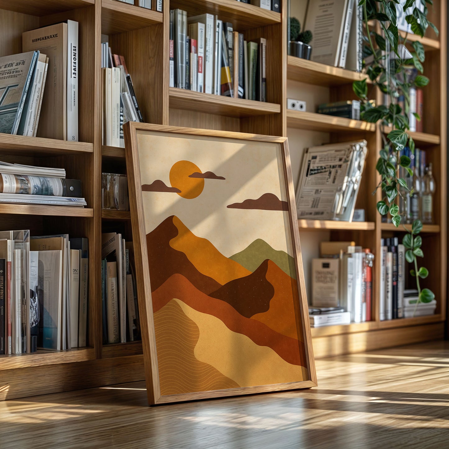 Vintage Sunset Mountain Minimalist Landscape Print