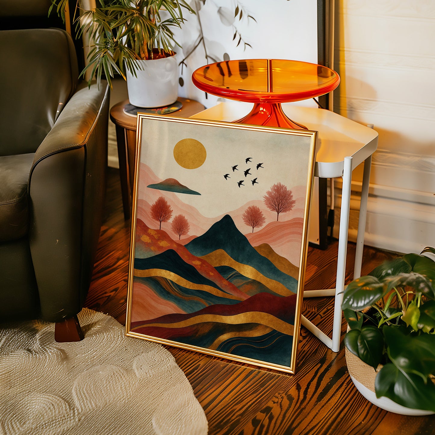 Golden Sun Over Mountains Vibrant Landscape Print