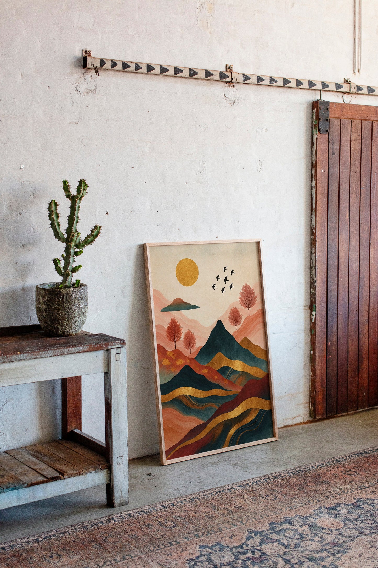 Golden Sun Over Mountains Vibrant Landscape Print