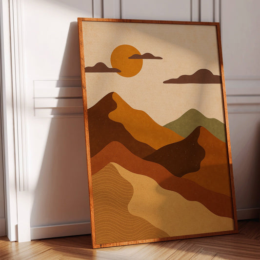 Vintage sunset mountain minimalist landscape print