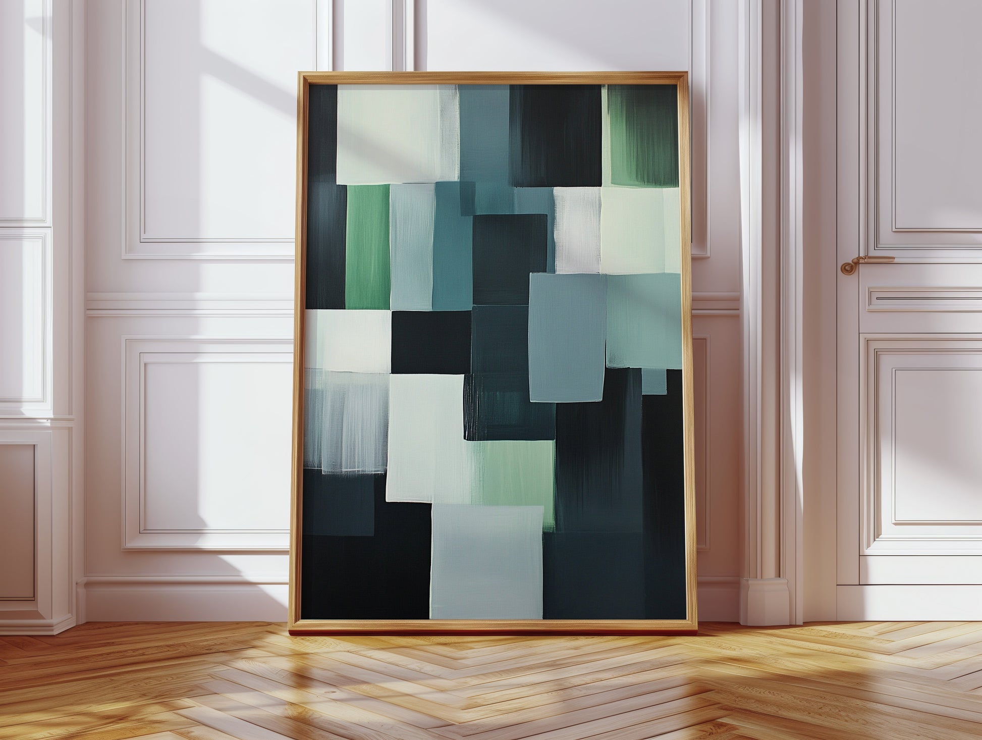 Forest Fade geometric abstract giclee wall art print in cool green tones