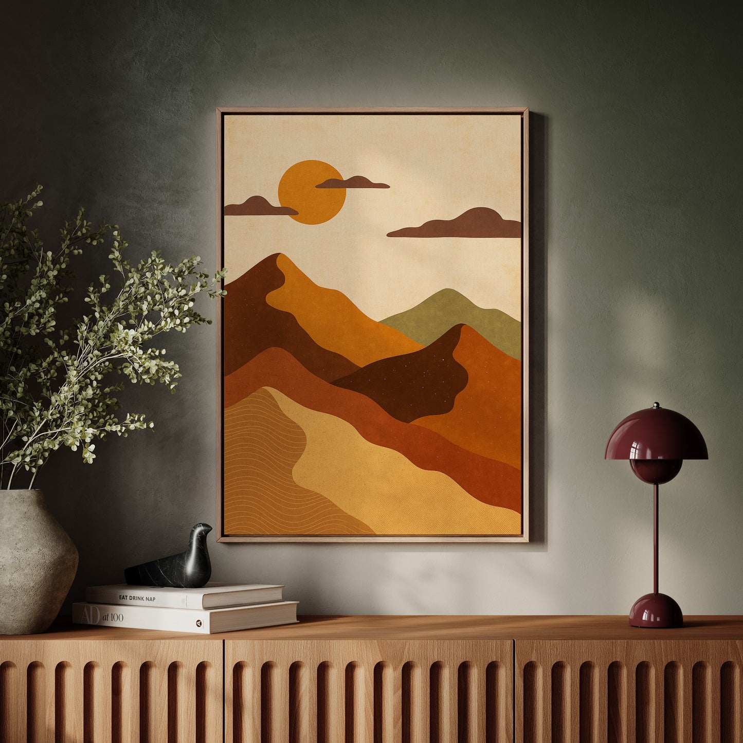 Vintage Sunset Mountain Minimalist Landscape Print