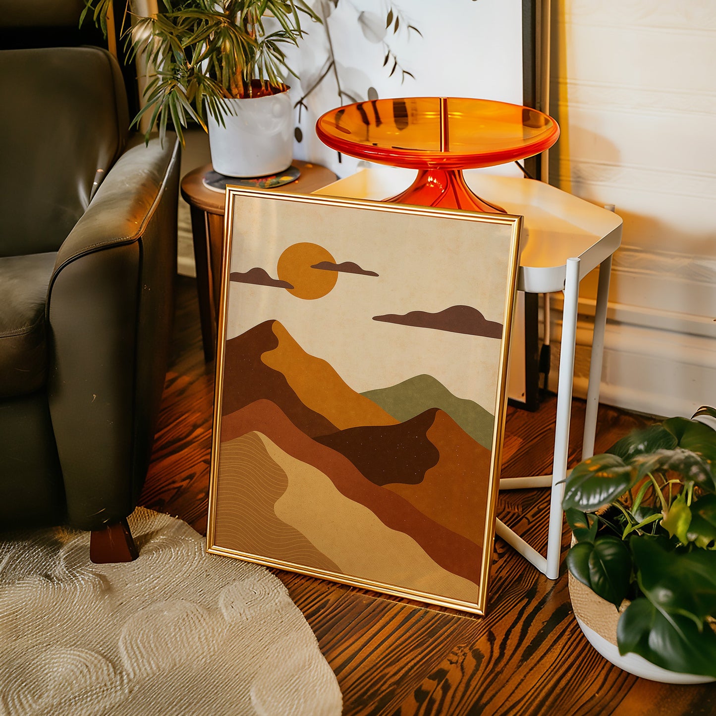Vintage Sunset Mountain Minimalist Landscape Print