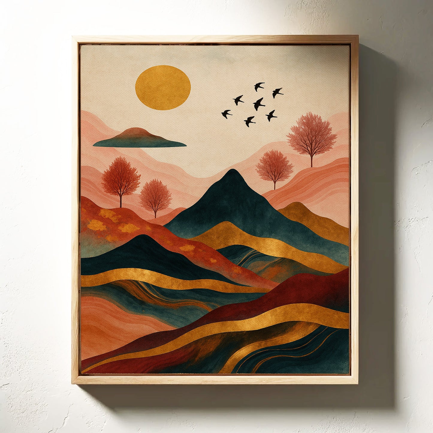 Golden Sun Over Mountains Vibrant Landscape Print