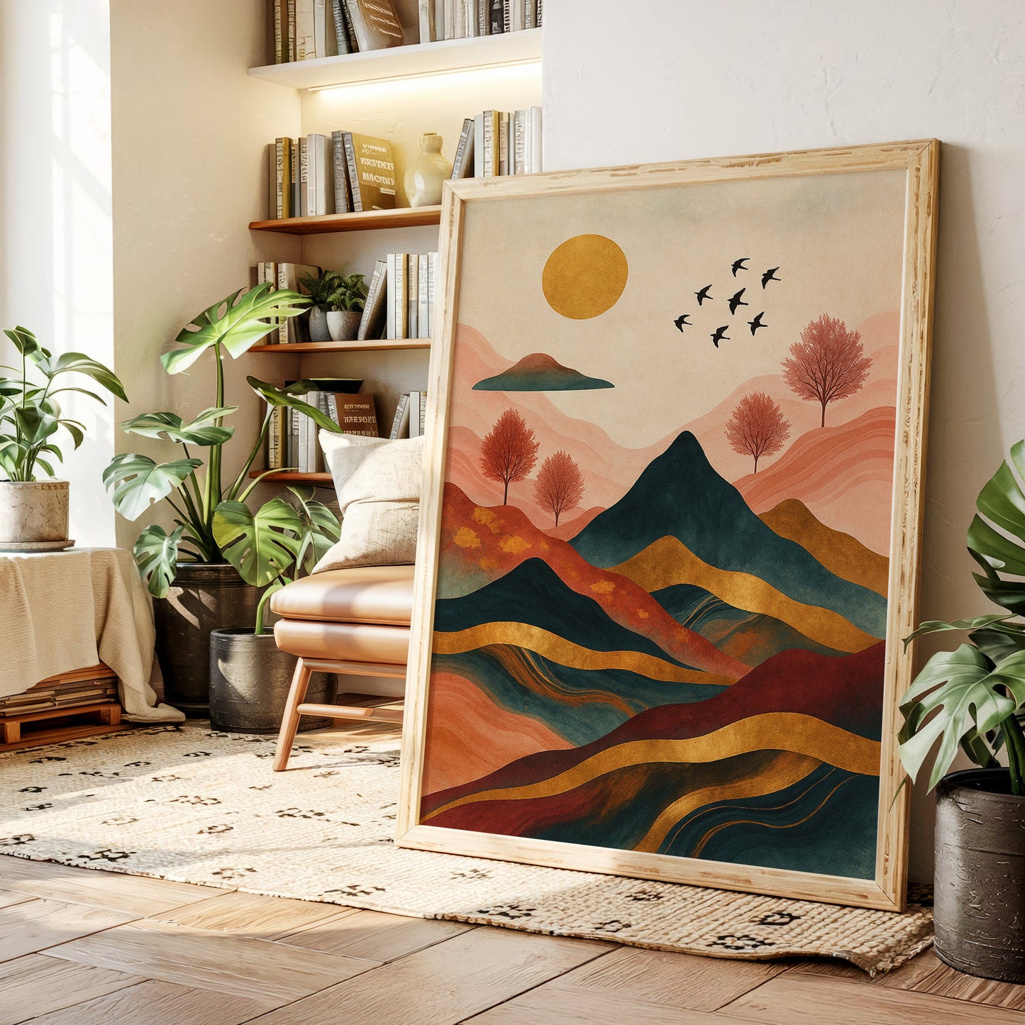 Golden Sun Over Mountains Vibrant Landscape Print