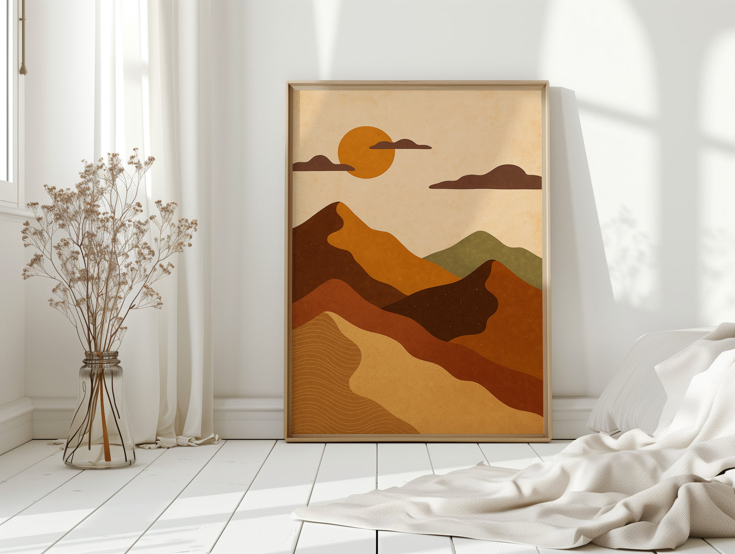 Vintage Sunset Mountain Minimalist Landscape Print