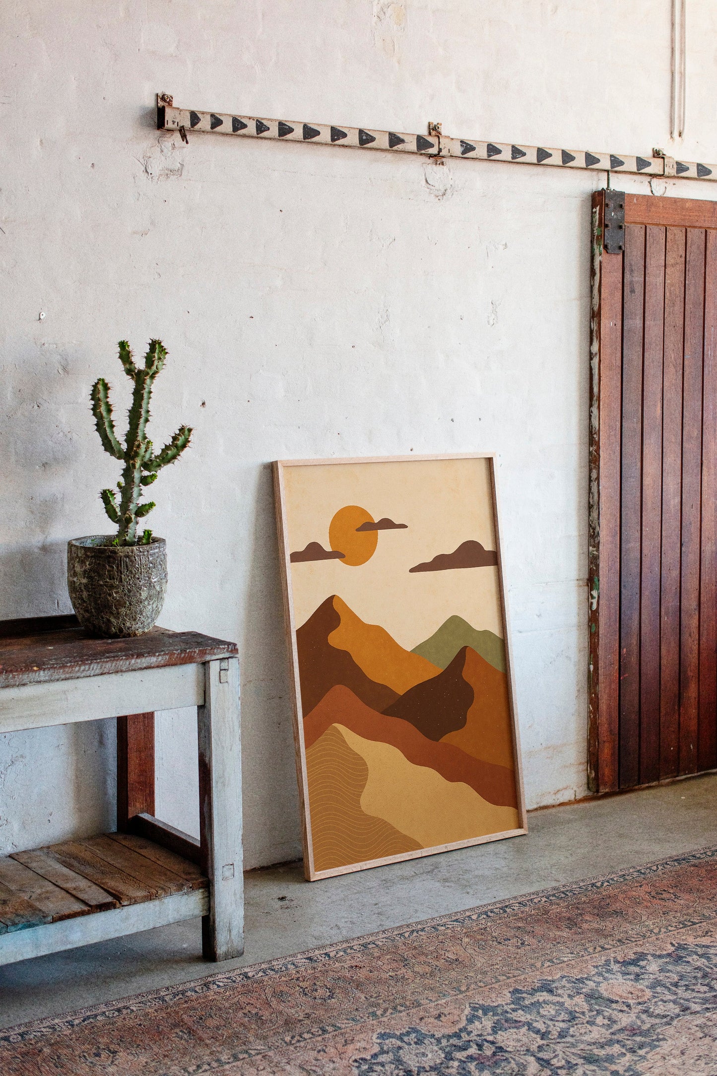 Vintage Sunset Mountain Minimalist Landscape Print