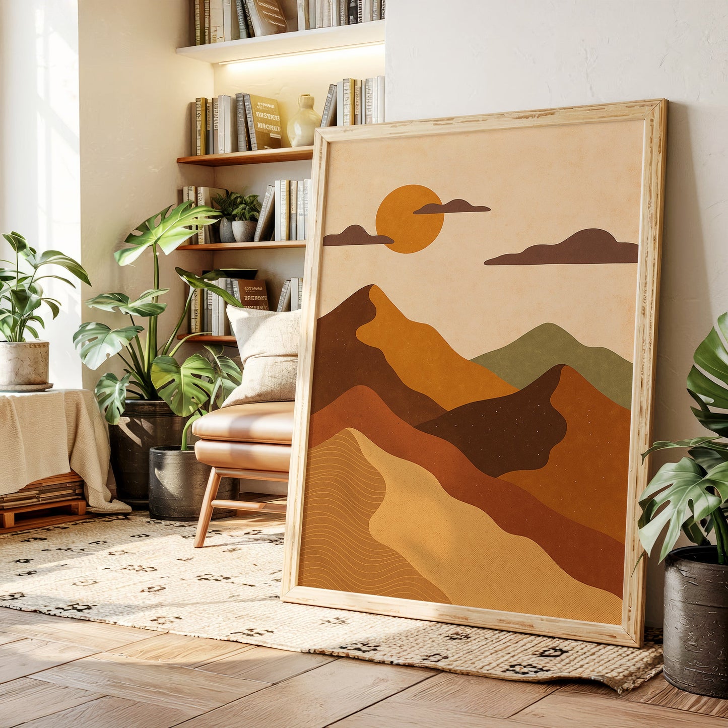 Vintage Sunset Mountain Minimalist Landscape Print