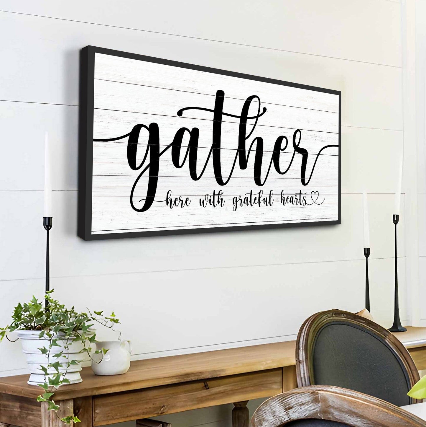 Gather Canvas Wall Art Sign - Dark Background