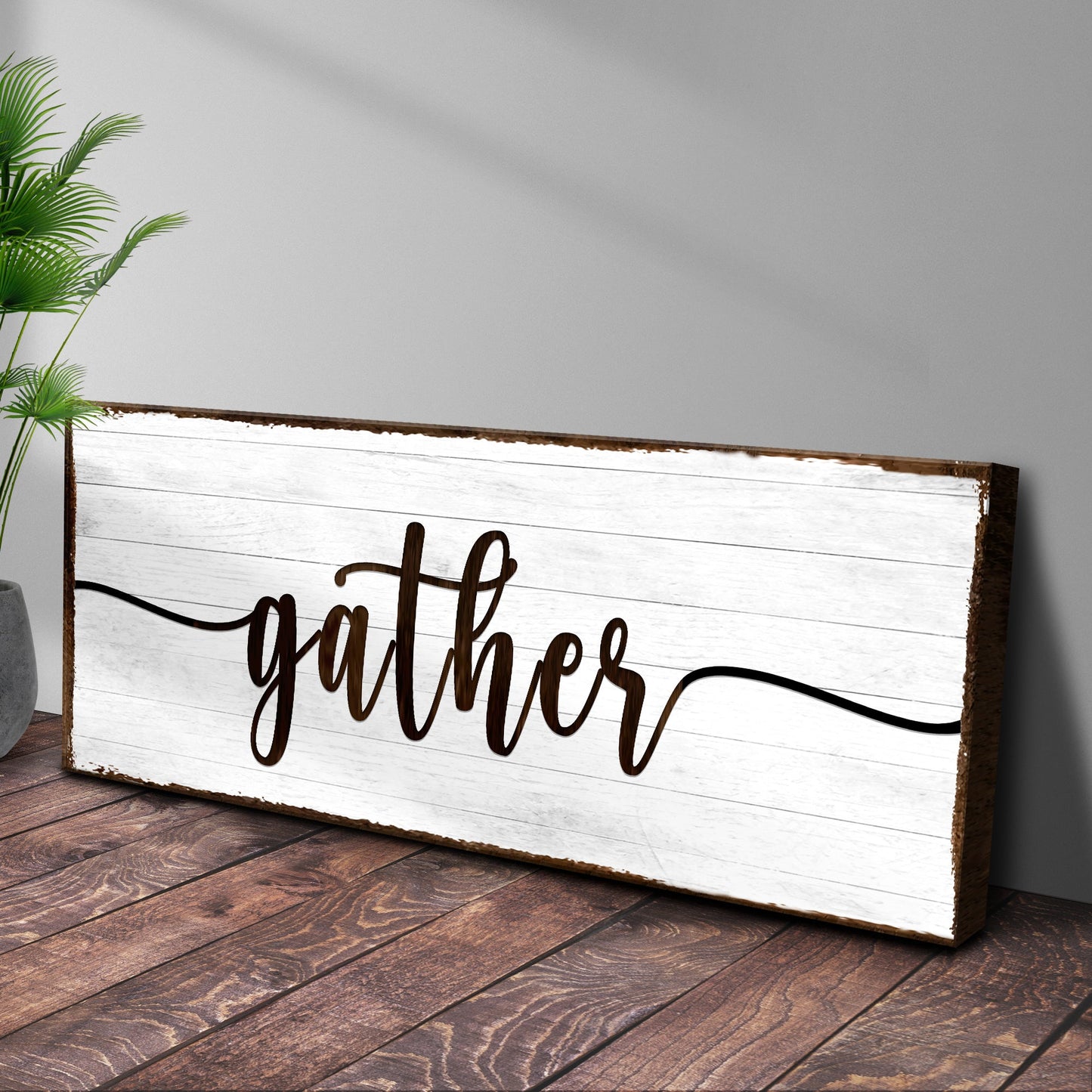 Gather Wall Art Sign Canvas - Vertical Script