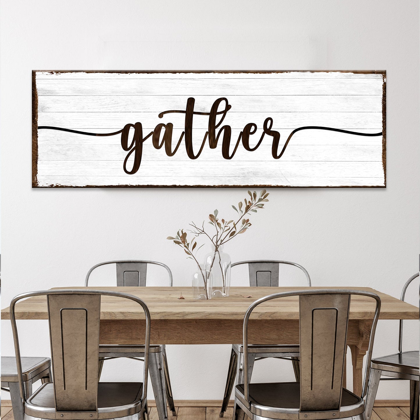 Vertical script Gather wall art sign canvas for farmhouse entryways and dining rooms