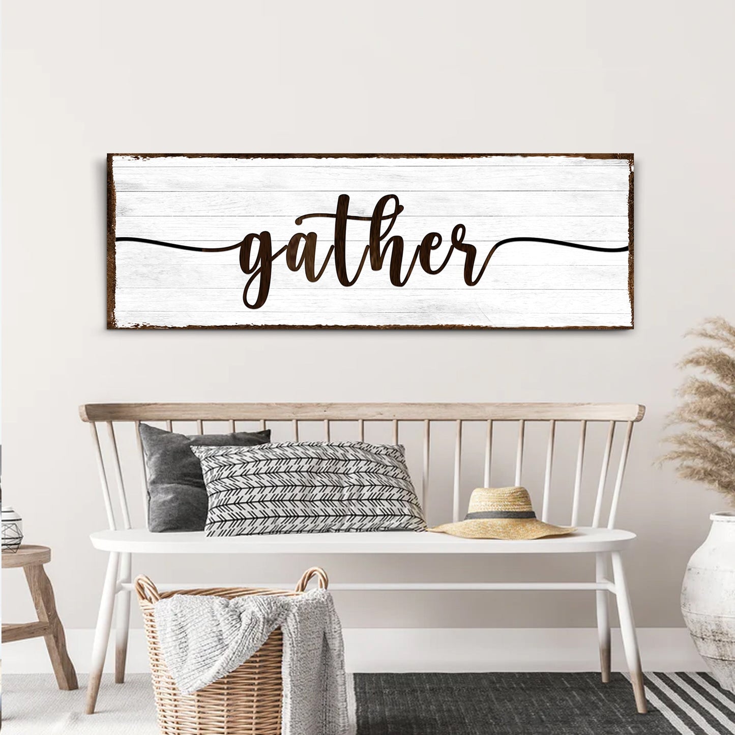 Gather Wall Art Sign Canvas - Vertical Script