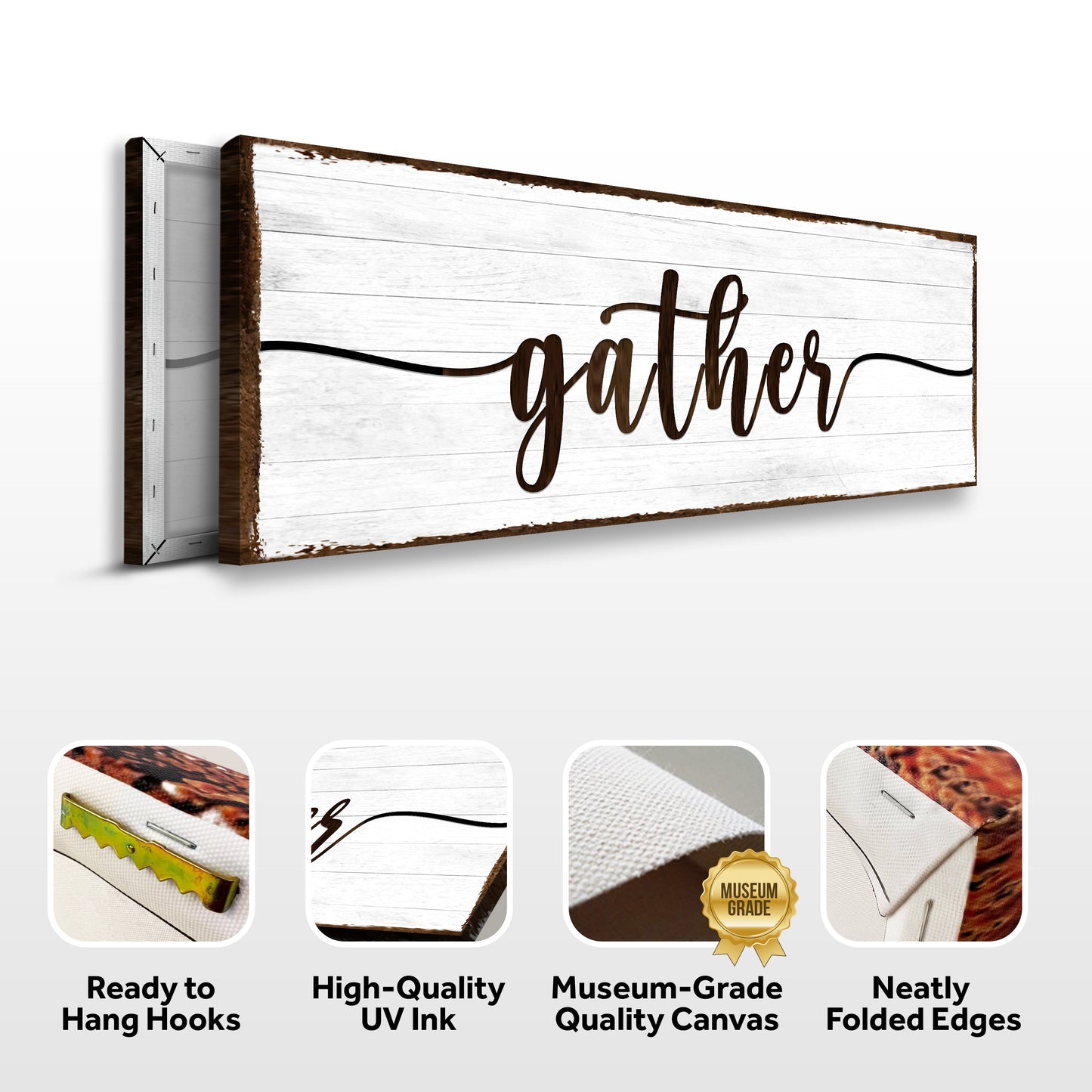 Gather Wall Art Sign Canvas - Vertical Script