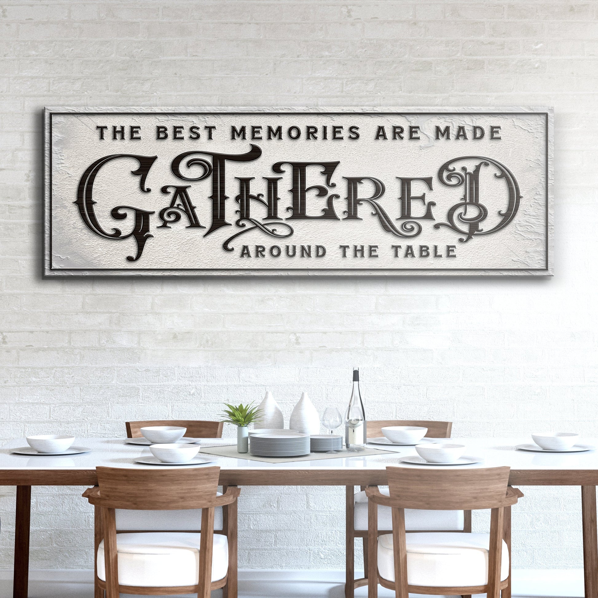 Rustic Gathered Around the Table canvas sign for farmhouse dining rooms and kitchens