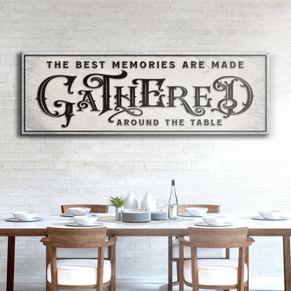 Rustic Gathered Around the Table canvas sign for farmhouse dining rooms and kitchens