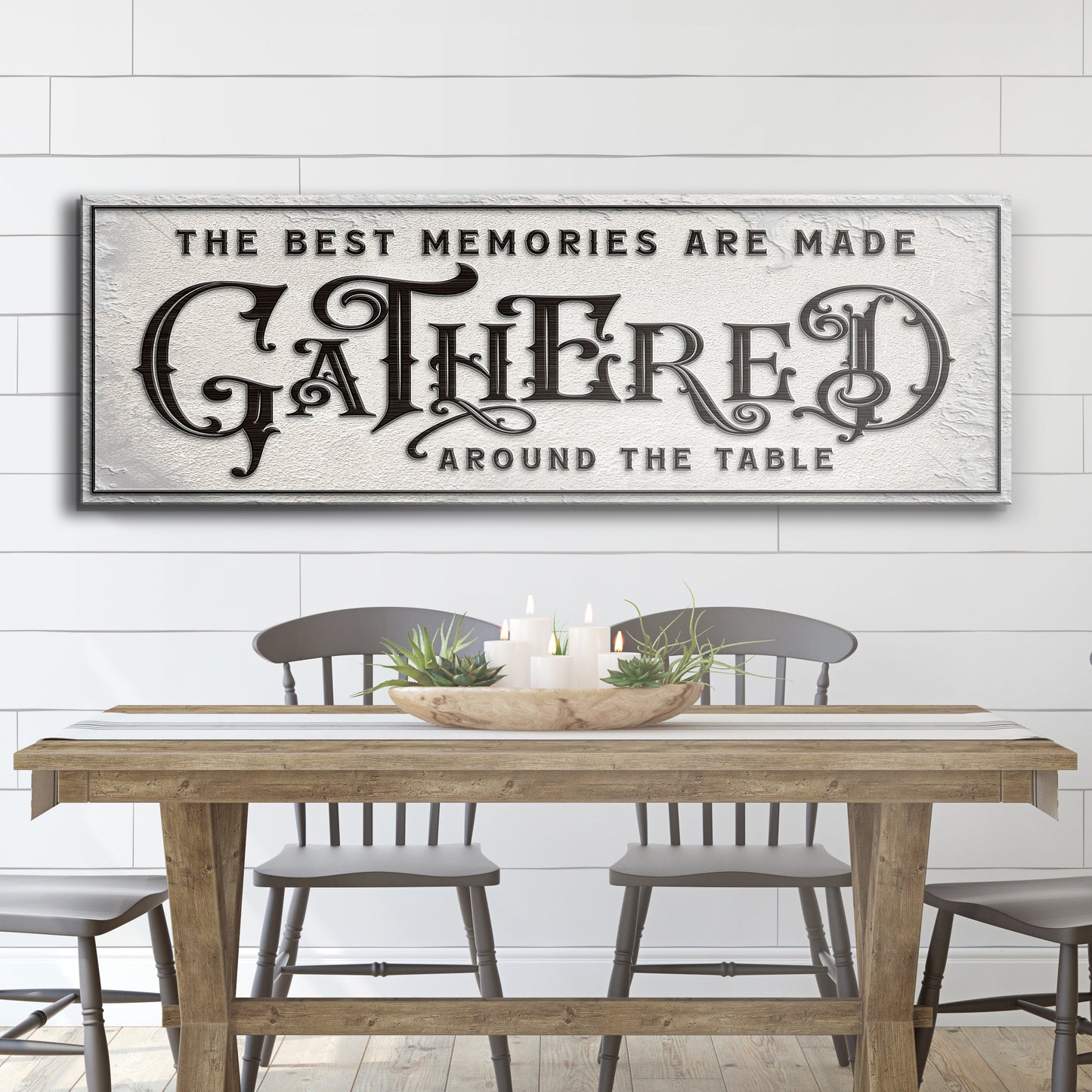 Gathered Around the Table Canvas Sign - Rustic Style