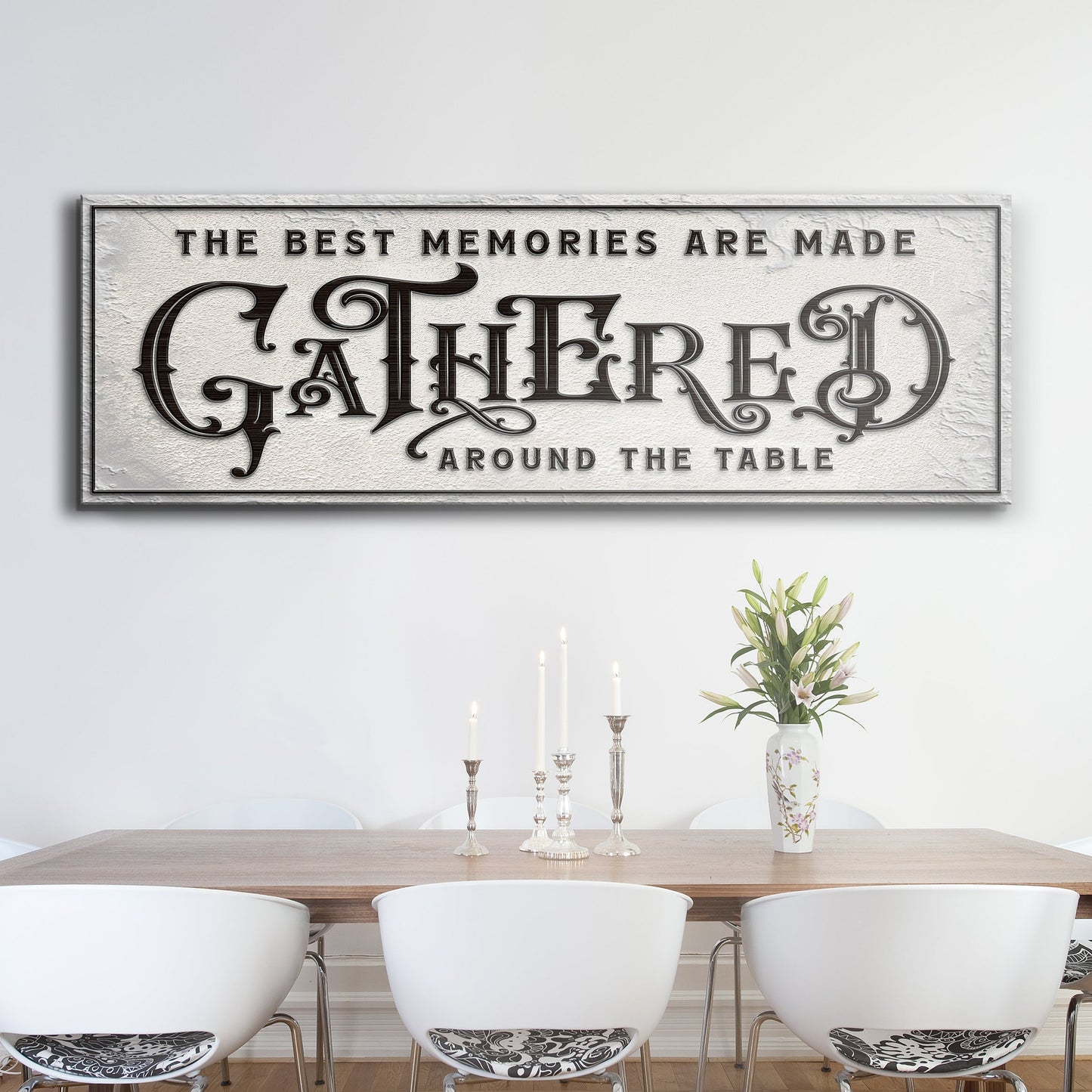 Gathered Around the Table Canvas Sign - Rustic Style